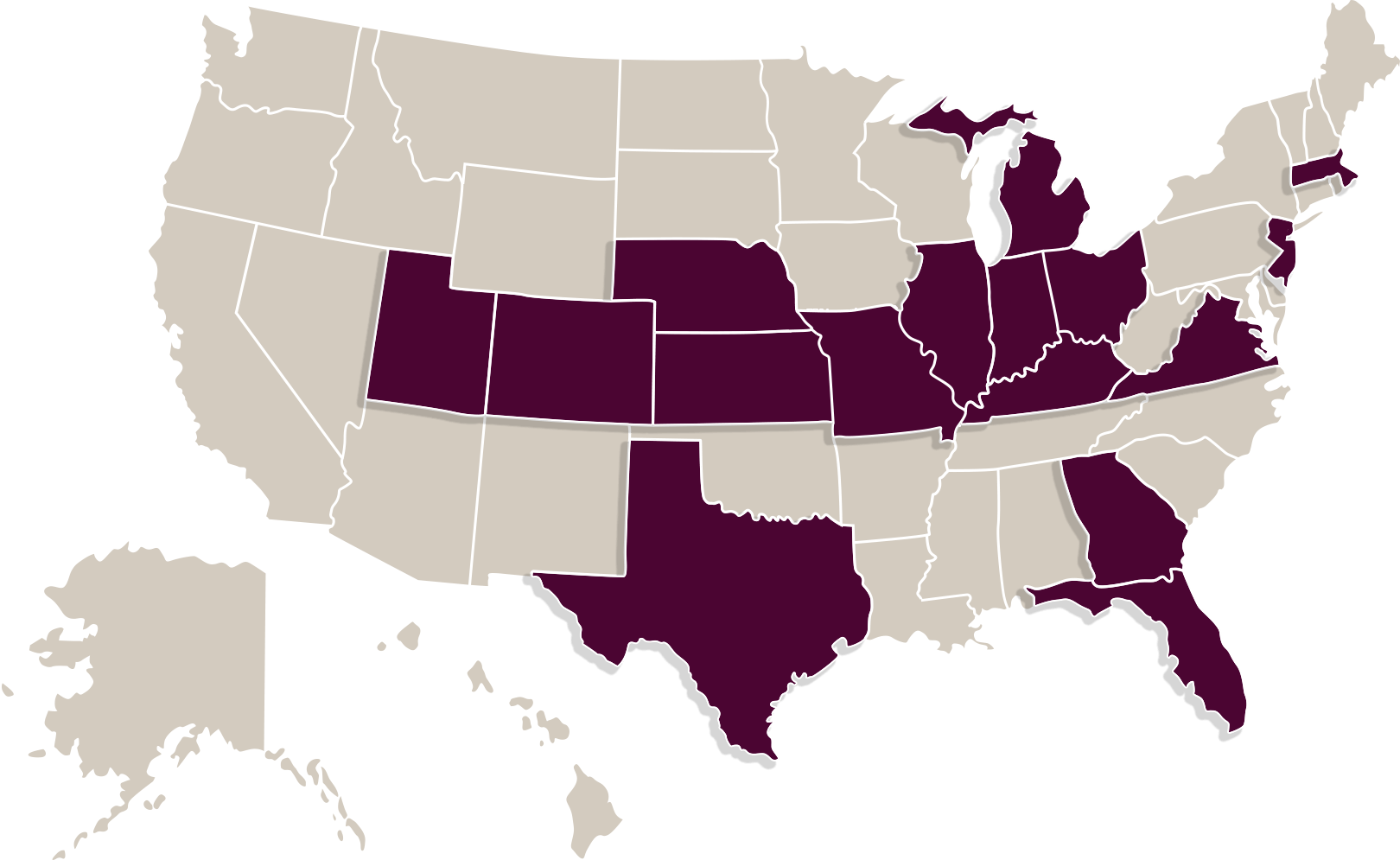 United States map showing States where Mitsch is NCARB-certified